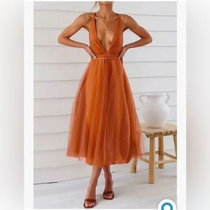 Mesh v-neck sexy flowing dress